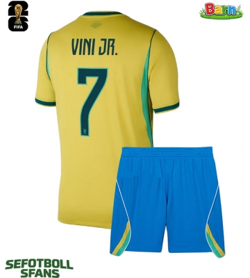 Brasilien Vinicius Junior #7 Hemmaställ Barn VM 2026 Kortärmad (+ Korta byxor)